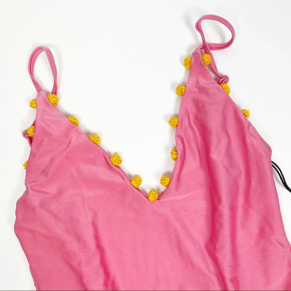 Tularosa Revolve‎ Pom Pom Pink Yellow One Piece Swimsuit Medium